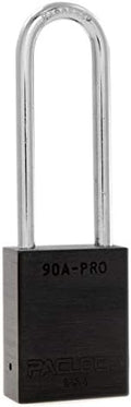 PACLOCK's 90A-PRO Padlock, 1/4" Diameter Hard. Steel Shackle, 3" Tall, High Performance 7-Pin Cylinder w/ 1 Key, Keyed Alike, Black