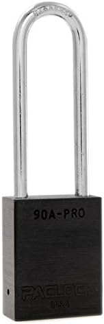 PACLOCK's 90A-PRO Padlock, 1/4" Diameter Hard. Steel Shackle, 3" Tall, High Performance 7-Pin Cylinder w/ 1 Key, Keyed Differently, Black