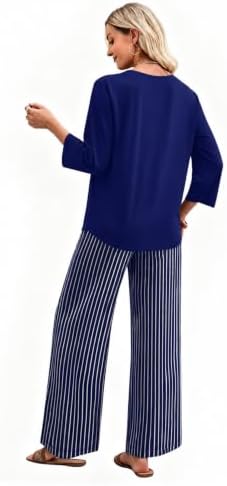 WIHOLL Two Piece Sets for Women Lounge 3/4 Length Sleeve Womens Tops Graphic Pants with Pockets Summer Outfits 2026