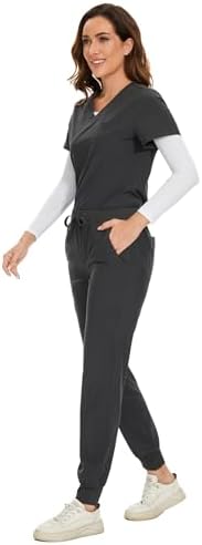 COZYFIT Scrubs for Women Set - Stretch V-Neck & Jogger Pant with 9 Pockets
