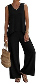 WIHOLL Two Piece Sets for Women Dressy Lounge Sets Summer Outfits Cruise Travel Beach Vacation Casual Wide Leg Pants Set