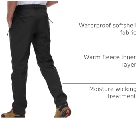 BASUDAM Men's Work Pants Softshell Winter Fleece Lined Insulated Outdoor