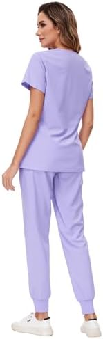 COZYFIT Scrubs for Women Set - Stretch V-Neck & Jogger Pant with 9 Pockets