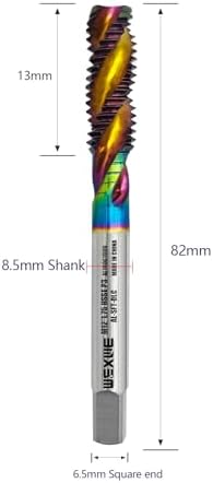 Tools M12 x 1.75 DLC Coating Spiral Flute Thread Tap, Metric Machine Threading Tap High Speed Steel Cobalt(HSSCo), Round Shank with Square End, H2 Tolerance, 2pcs
