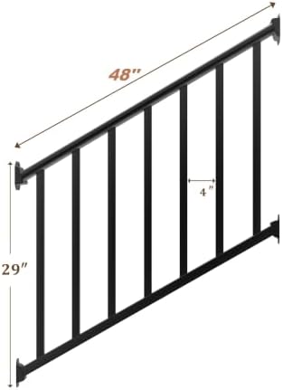 Metty Metal 4Ft W x 36in H Stair Deck Railing Kit, Textured Black AAMA2604 Powder Coat, IBC Certified Guard Rail for Deck Porch Balcony Patio Outdoor