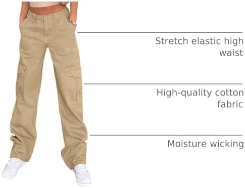 Lepunuo Cargo Pants for Women High Waisted Casual Pants Baggy Stretchy Wide Leg Y2K Streetwear with 6 Pockets