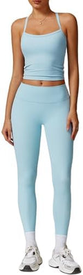 ABOCIW Workout Sets for Women 2 Piece Padded Sports Bra Tank Top High Waist Leggings Sets Gym Yoga Work Out Clothes