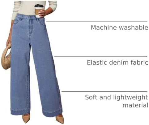 Dokotoo Women's Casual High Waisted Jeans Stretch Wide Leg Loose Denim Pant