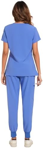 COZYFIT Scrubs for Women Set - Stretch V-Neck & Jogger Pant with 9 Pockets