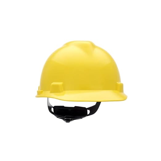 MSA 477484 V-Gard Cap Style Safety Hard Hat With Fas-Trac III Ratchet Suspension | Polyethylene Shell, Superior Impact Protection, Self Adjusting Crown Straps - Large Size in Yellow