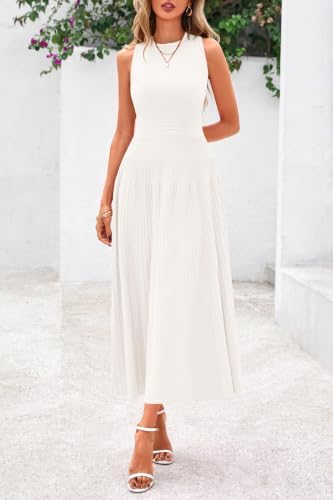 PRETTYGARDEN Women's Summer Pleated Midi Work Dress