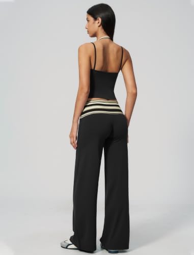 QBGJTD Womens Workout Sets Two Piece Striped Tank Top Wide Leg Yoga Pants Yoga Pilates Outfits