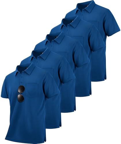 ZITY 5 Pack Polo Shirts for Men with Pocket Dry Quickly Short Sleeve Athletic Outdoor Work Collared Shirts