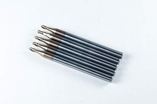 Carbide Ball Nose End Mill for CNC Machine Milling Tools, for Alloy Steels/Hardened Metals - 2 Flute - 55HRC TiAlN Coated (5Pcs, 3/32)