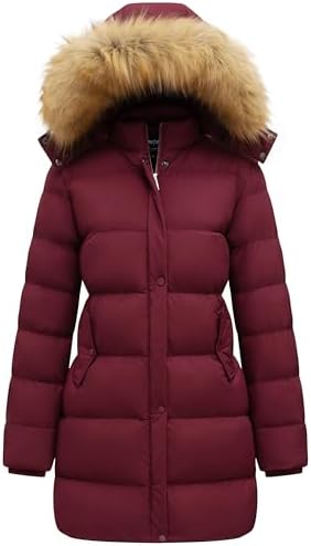GGleaf Women's Winter Puffer Coat with Removable Fur Hood Warm Snow Jacket
