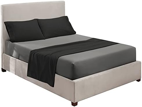 Nestl Twin Sheets Set - 3 Piece Twin Bed Sheets, Hotel Luxury, Extra Soft, Double Brushed Bedding for Twin Size, 2 Tone Grey/Black Set, Grey Fitted Sheet, Black Flat Sheet, Black Pillow Case