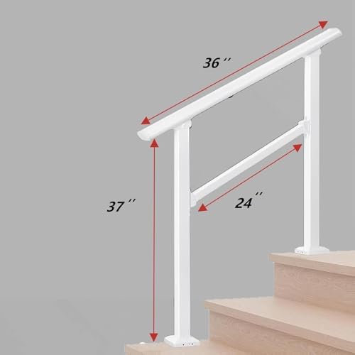 Hand Rails for Outdoor Steps，Stair Handrail & Indoor Stair Railing Kit，Railings for Outdoor Steps for Fence & Outdoor Steps (2, White-Straight, 3 Step)