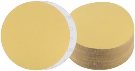 50pcs No Hole Sanding Discs- [ 8 Inch 120 Grit ] Round Hook and Loop Grip Sanding Pads Sheet Sandpaper for Automotive Woodworking Metal Polishing Use| Gold, Aluminum Oxide