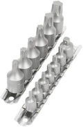 Performance Tool W1313 15-Piece 1/4 and 3/8 in. Drive Star Bit Socket Set | Diesel and car mechanic torque bits. Hardened alloy steel. Sand finish. T10 to T60. Includes adapter and rails