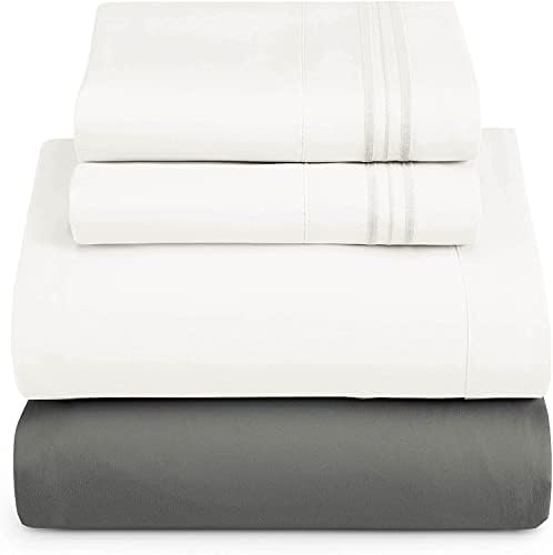 Nestl Queen Sheets Set - 4 Piece Queen Bed Sheets, Extra Soft, Double Brushed Bedding for Queen Size, 2 Tone Grey/White Set, Grey Fitted Sheet, White Flat Sheet, White Pillow Case