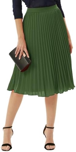 GRACE KARIN Pleated Midi Skirt for Women Chiffon A-Line Outfits