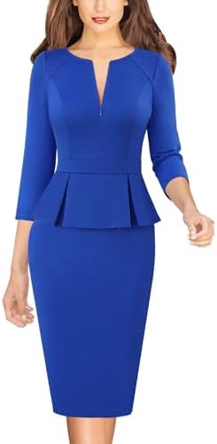 VFSHOW Womens Work Business Office Front Zipper Peplum Church Sheath Dress