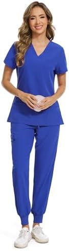 COZYFIT Scrubs for Women Set - Stretch V-Neck & Jogger Pant with 9 Pockets