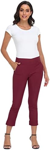 HDE Pull On Capri Pant for Women w/Pockets Elastic Waist Cropped Work Pant