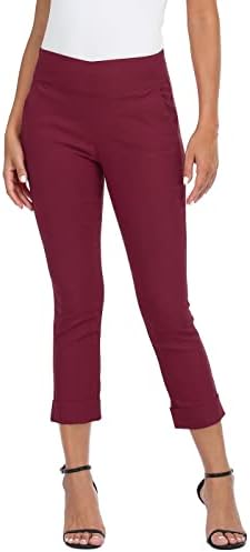HDE Pull On Capri Pant for Women w/Pockets Elastic Waist Cropped Work Pant