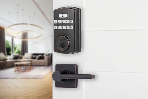 Brinks Fingerprint Door Lock with Lever – Keyless Entry Biometric Lock, Electronic Keypad Fingerprint Deadbolt with Auto-Locking, Front Door Lock and Interior Lever Set, Tuscan Bronze