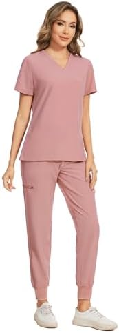 COZYFIT Scrubs for Women Set - Stretch V-Neck & Jogger Pant with 9 Pockets