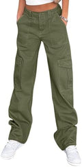 Lepunuo Cargo Pants for Women High Waisted Casual Pants Baggy Stretchy Wide Leg Y2K Streetwear with 6 Pockets