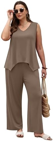 WIHOLL Two Piece Sets for Women Dressy Lounge Sets Summer Outfits Cruise Travel Beach Vacation Casual Wide Leg Pants Set