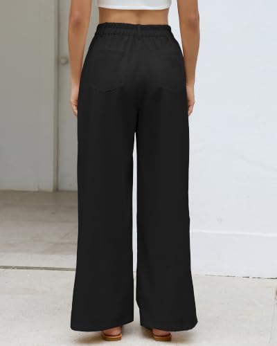 Bsubseach Womens Cotton Linen Pants Wide Leg Work Casual Pants