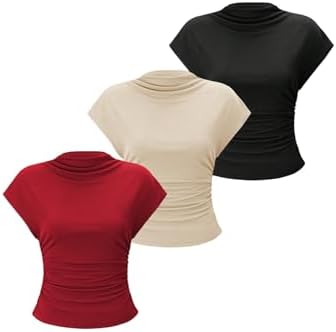 OYOANGLE Women's 3 Pack Business Casual Outfits Mock Neck Ribbed Tank Tops