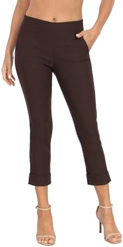 HDE Pull On Capri Pant for Women w/Pockets Elastic Waist Cropped Work Pant