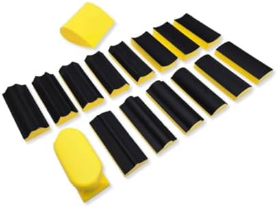 16 Piece Contoured Profile Hand Sanding Block Set with Assorted Convex & Concave Shapes for Sanding Moldings, Woodworking, Auto Body, Painting and Crafts