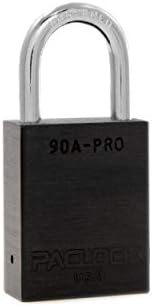 PACLOCK's 90A-PRO Padlock, 1/4" Diameter Hard. Steel Shackle, 1-3/16" Tall, High Performance 7-Pin Cylinder w/ 1 Key, Keyed Differently, Black
