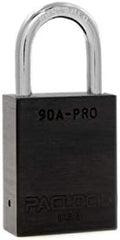 PACLOCK's 90A-PRO Padlock, 1/4" Diameter Hard. Steel Shackle, 1-3/16" Tall, High Performance 7-Pin Cylinder w/ 1 Key, Keyed Differently, Black