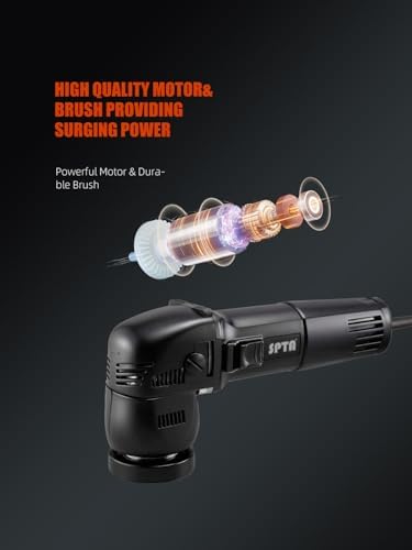 SPTA Mini Orbital Polisher - 3 Inch 10mm/780W Variable Speed Dual Action With Polishing Pads, Sanding Discs, Pad Conditioning Brush