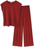 Ekouaer Lounge Sets for Women Two Piece Outfits Knit Cap Sleeve Tops Wide Leg Pleated Pants Casual Dressy Sweater Sets