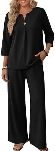 WIHOLL Two Piece Sets for Women 3/4 Length Sleeve Lounge Sets Summer Spring Vacation Travel Outfits Fashion Clothing