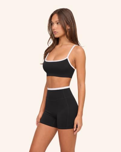 SUUKSESS Women 2 Piece Workout Sets Padded Halter Sports Bras High Waisted Biker Shorts with Pockets