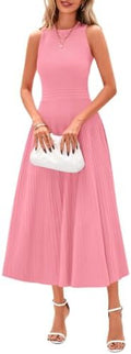PRETTYGARDEN Women's Summer Pleated Midi Work Dress