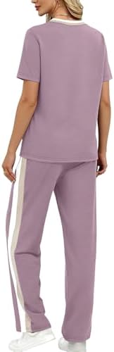 WIHOLL 2 Piece Lounge Sets for Women Matching Set Summer Outfits Short Sleeve Tops Wide Leg Pants with Pockets