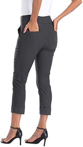HDE Pull On Capri Pant for Women w/Pockets Elastic Waist Cropped Work Pant