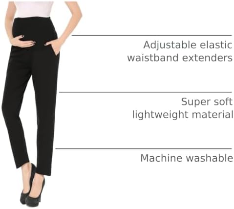 Maternity Pants Work Over The Belly with Pockets, Womens Pregnancy Dress Pants Office Clothes Trousers Stretch Summer