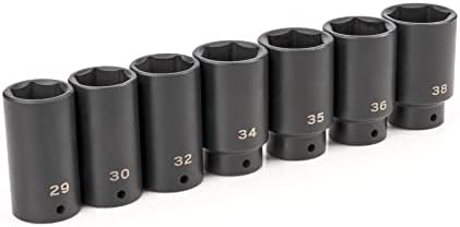 TEKTON 1/2 Inch Drive Axle Nut Impact Socket Set, 7-Piece | SID92003 | (29 - 38 mm), Deep, 6-Point