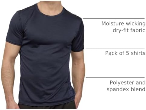 5 Pack Men's Dry Fit Workout T Shirts Crew Neck Athletic Gym Running Tees