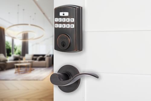 BRINKS Keyless Entry Door Deadbolt, High-Security Keypad Door Lock, 50 User Codes, Auto Locking Feature (Deadbolt & Passage Lever, Tuscan Bronze)